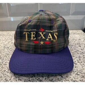 Vintage Texas Hat Cap Snapback Lone Star State Embroidered Plaid 90s USA San Sun